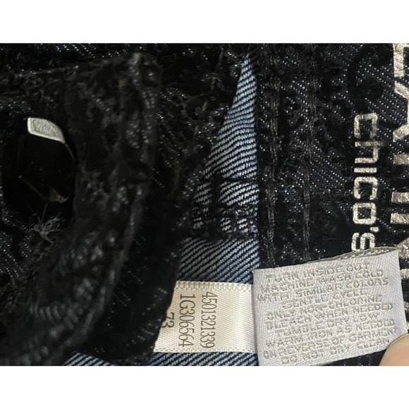 Chicos Paisley Jeans Womens Sz 1 US 8 Black Velvet Textured Stretch Party‎ - Picture 7 of 10